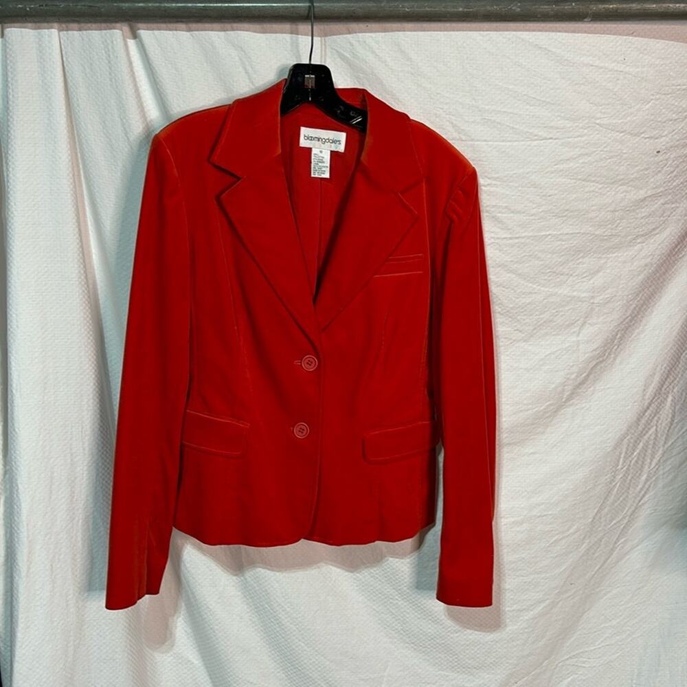 Bloomingdale’s 10 orange velvet shaped jacket lined cotton model spandex euc